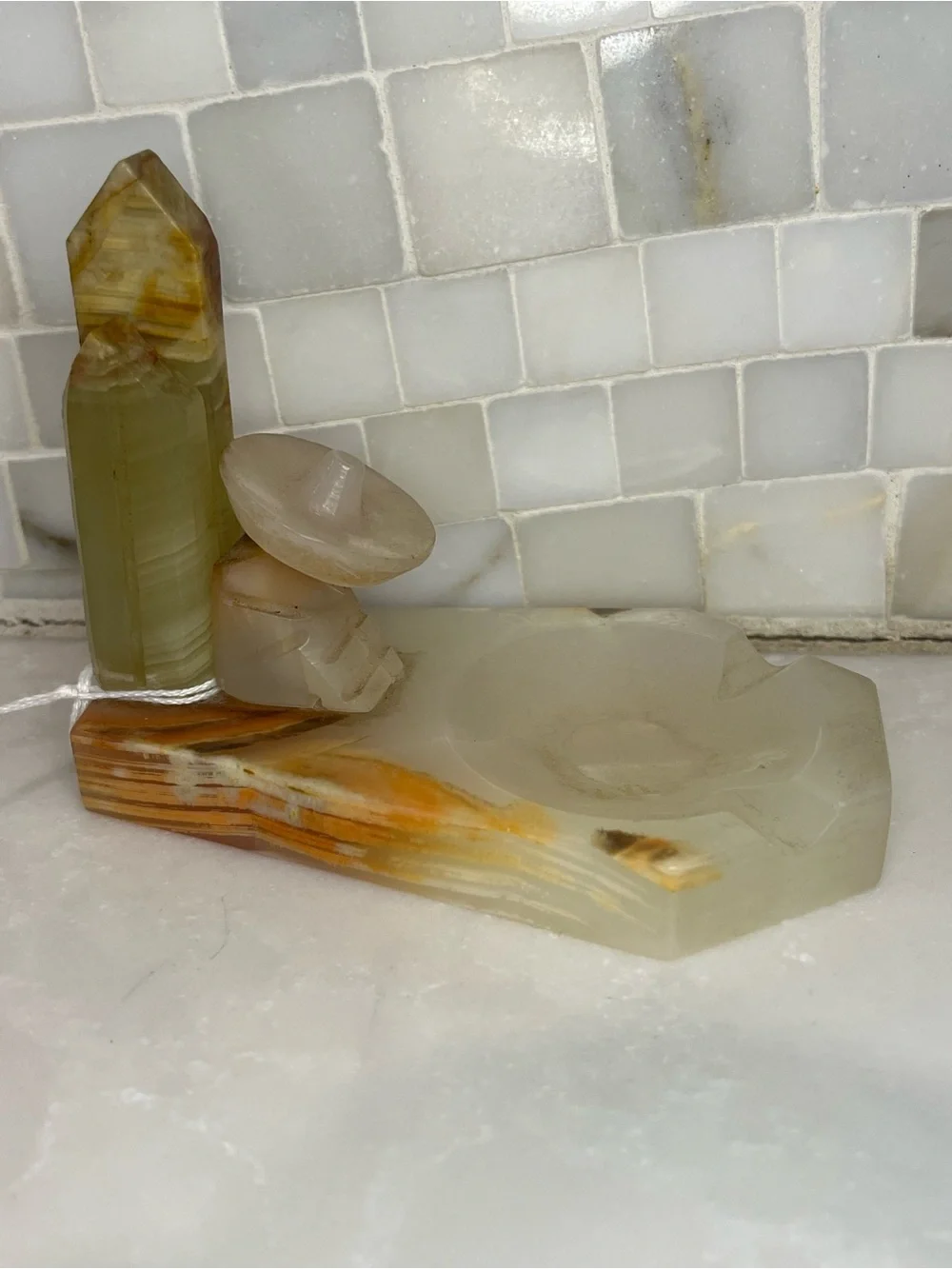 Vintage Mexican Green Onyx Ashtray & Figurine Set Mid Century Siesta Man Burro